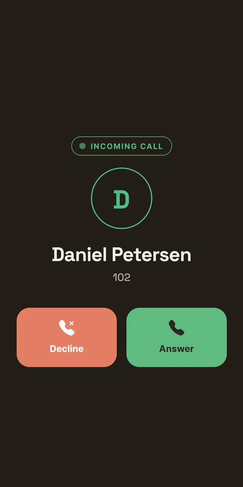 An incoming call on a locked phone, with decline and answer.